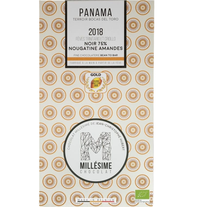 Dunkle Schokolade 75% Panama | gefüllt mit Nougatine-Mandeln | BIO | 70 g | Millésime